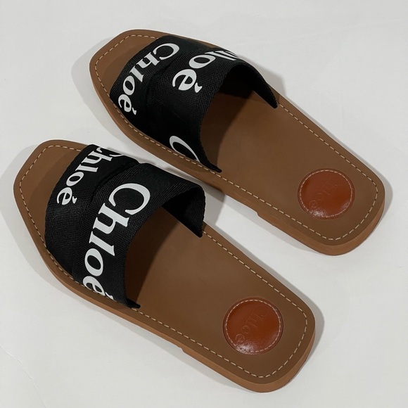 CHLOÉ LOGO SLIDE SANDAL BLACK SIZE - 9 .US/ 39.EU ($475) PRE-OWNED - Picture 5 of 14